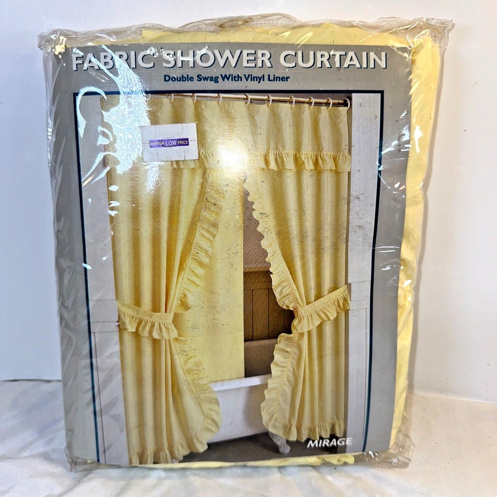 VTG Mirage Double Swag Yellow Shower Curtain Set 70x72 Ruffled Priscilla NOS 90s